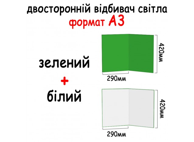 Відбивач світла-фотофон А3 420*290 мм (2в1) Зелений хромакей + білий